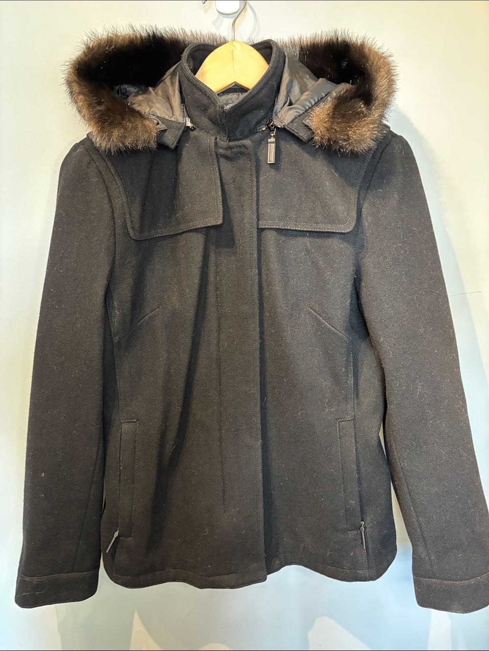 Zara Black Wool Blend Duffle Coat with Removable Hood - Picture 2 of 11